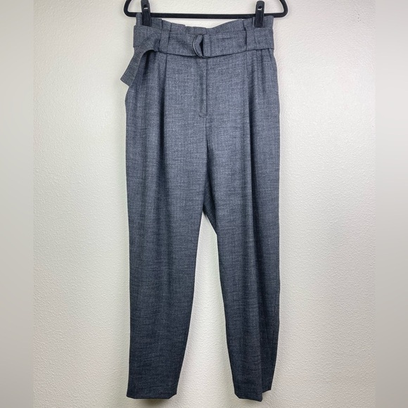 A.L.C. Women's 10 Diego Paperbag Trousers Belted Tapered Leg Grey Stripe Metalli - Picture 6 of 16